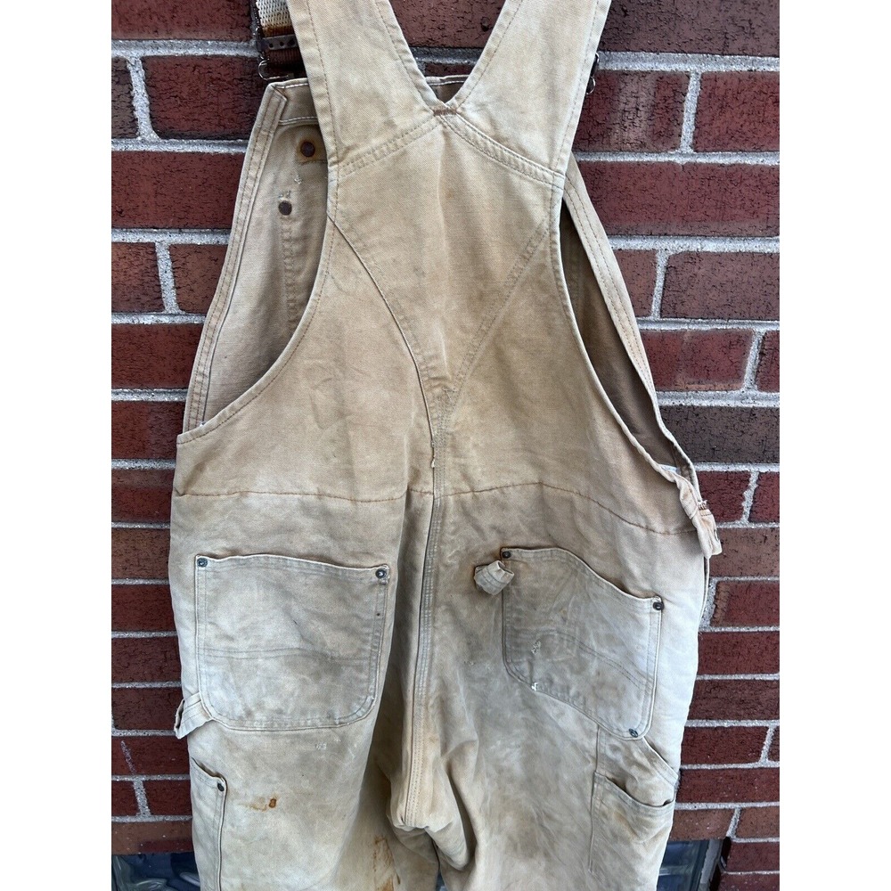 Vintage Carhartt Bib Overalls Quilted Lined Distressed Workwear Size 36x30 Brown - Picture 8 of 15